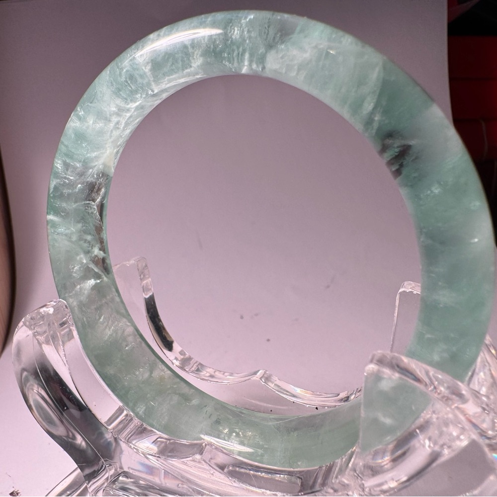 Translucent Light Green Stone Bangle Bracelet - W… - image 6